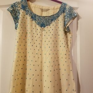 Cream top w/ blue bead work